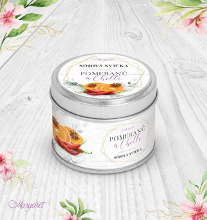 Sójová svíčka v plechovce | Velká / Vůně Pomeranč a Chilli